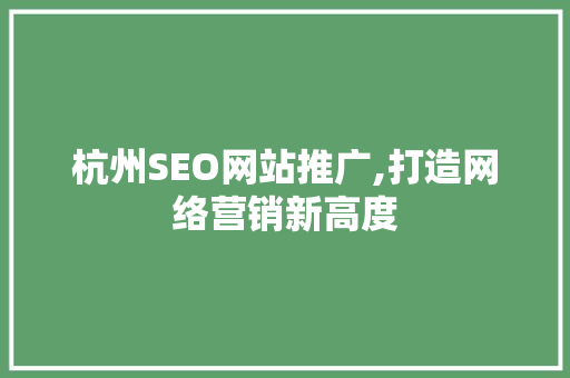 杭州SEO网站推广,打造网络营销新高度