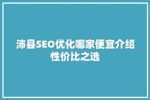 沛县SEO优化哪家便宜介绍性价比之选