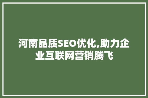 河南品质SEO优化,助力企业互联网营销腾飞