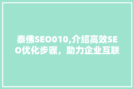 泰佛SEO010,介绍高效SEO优化步骤，助力企业互联网营销