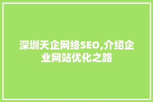 深圳天企网络SEO,介绍企业网站优化之路  第1张