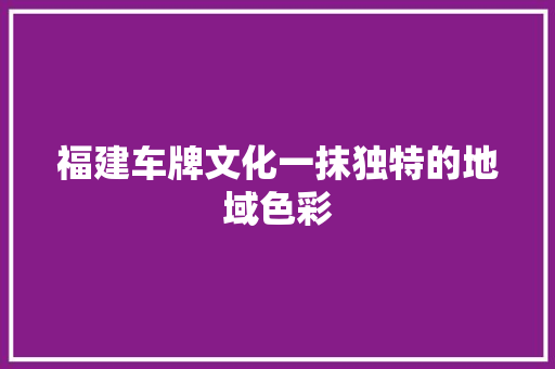 福建车牌文化一抹独特的地域色彩