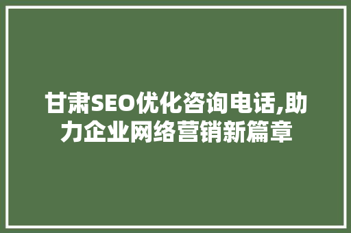甘肃SEO优化咨询电话,助力企业网络营销新篇章