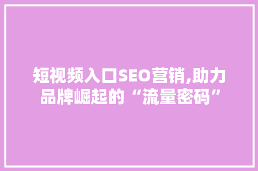 短视频入口SEO营销,助力品牌崛起的“流量密码”