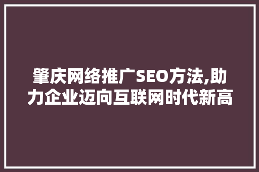 肇庆网络推广SEO方法,助力企业迈向互联网时代新高峰