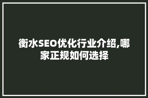 衡水SEO优化行业介绍,哪家正规如何选择