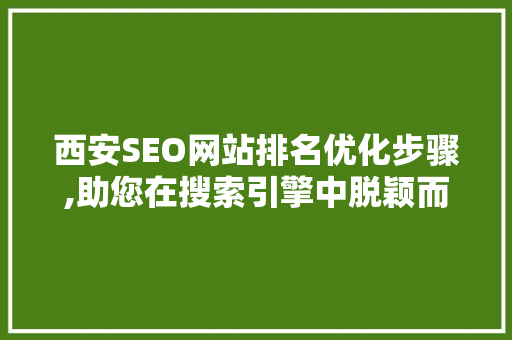 西安SEO网站排名优化步骤,助您在搜索引擎中脱颖而出