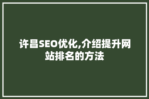 许昌SEO优化,介绍提升网站排名的方法