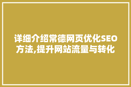 详细介绍常德网页优化SEO方法,提升网站流量与转化率的方法