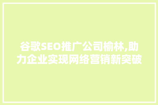 谷歌SEO推广公司榆林,助力企业实现网络营销新突破