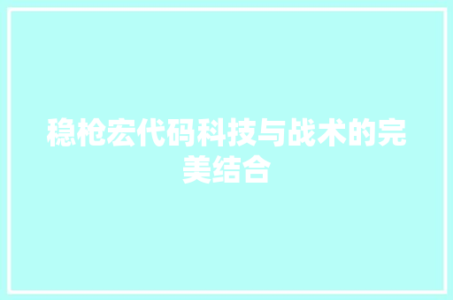 稳枪宏代码科技与战术的完美结合