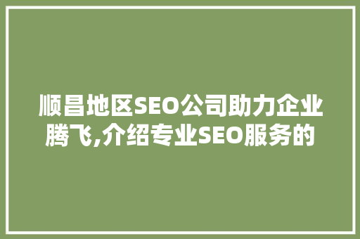 顺昌地区SEO公司助力企业腾飞,介绍专业SEO服务的奥秘  第1张