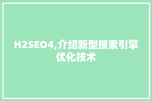 H2SEO4,介绍新型搜索引擎优化技术