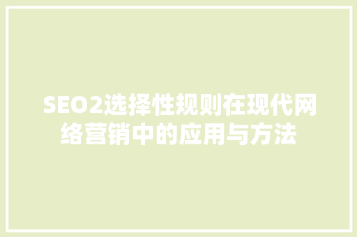 SEO2选择性规则在现代网络营销中的应用与方法