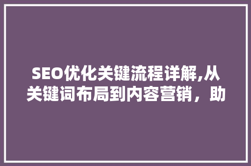 SEO优化关键流程详解,从关键词布局到内容营销，助力网站排名提升