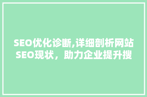 SEO优化诊断,详细剖析网站SEO现状，助力企业提升搜索引擎排名
