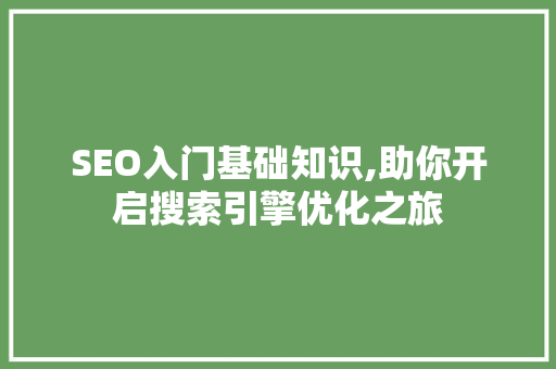 SEO入门基础知识,助你开启搜索引擎优化之旅