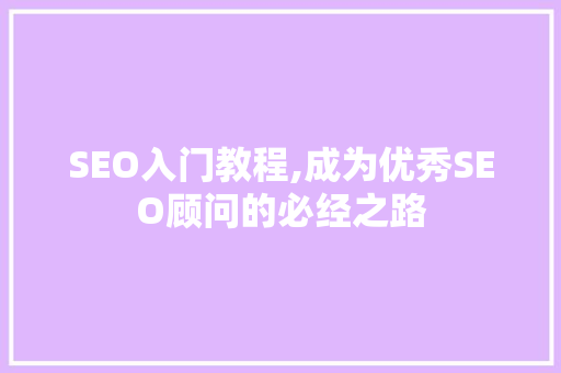 SEO入门教程,成为优秀SEO顾问的必经之路