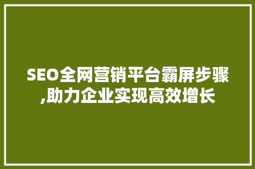 SEO全网营销平台霸屏步骤,助力企业实现高效增长