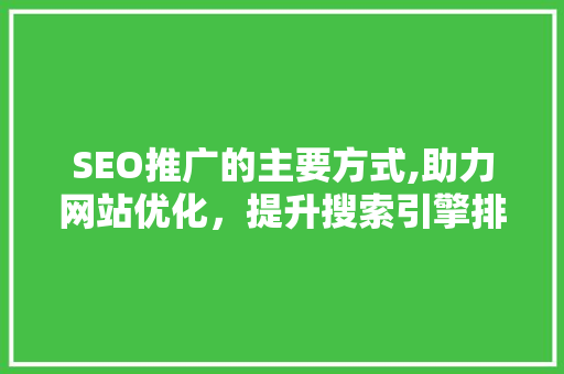 SEO推广的主要方式,助力网站优化，提升搜索引擎排名