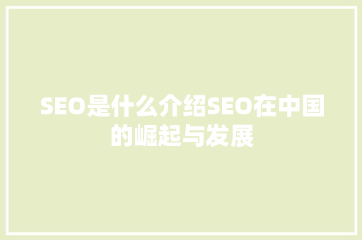 SEO是什么介绍SEO在中国的崛起与发展