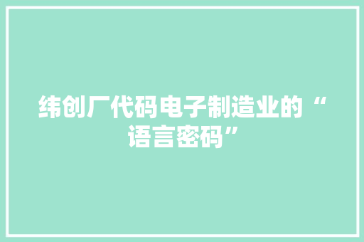 纬创厂代码电子制造业的“语言密码”