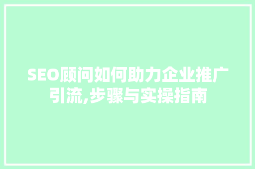 SEO顾问如何助力企业推广引流,步骤与实操指南