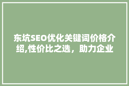 东坑SEO优化关键词价格介绍,性价比之选，助力企业提升网络竞争力