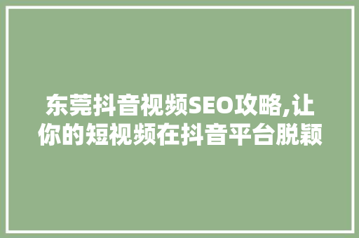 东莞抖音视频SEO攻略,让你的短视频在抖音平台脱颖而出  第1张