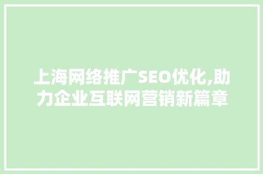 上海网络推广SEO优化,助力企业互联网营销新篇章
