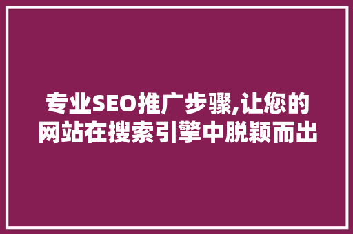 专业SEO推广步骤,让您的网站在搜索引擎中脱颖而出