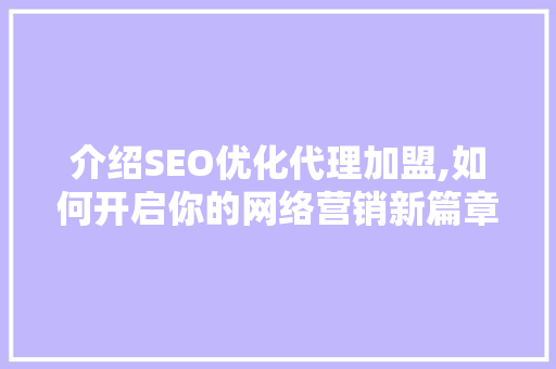 介绍SEO优化代理加盟,如何开启你的网络营销新篇章