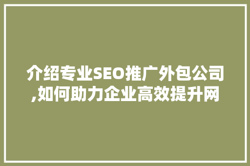 介绍专业SEO推广外包公司,如何助力企业高效提升网站排名