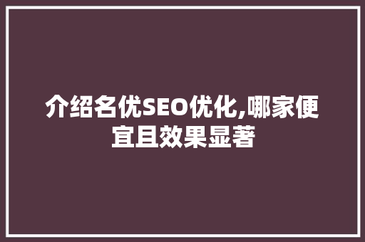 介绍名优SEO优化,哪家便宜且效果显著