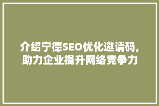 介绍宁德SEO优化邀请码,助力企业提升网络竞争力  第1张