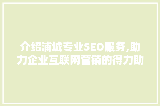 介绍浦城专业SEO服务,助力企业互联网营销的得力助手  第1张