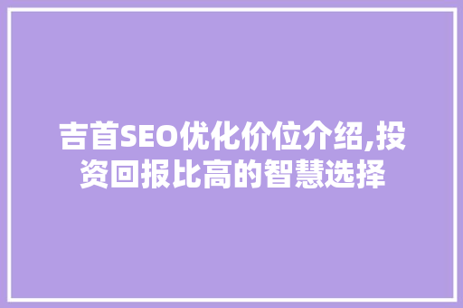 吉首SEO优化价位介绍,投资回报比高的智慧选择