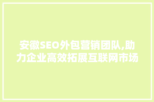 安徽SEO外包营销团队,助力企业高效拓展互联网市场