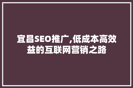 宜昌SEO推广,低成本高效益的互联网营销之路