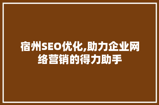 宿州SEO优化,助力企业网络营销的得力助手