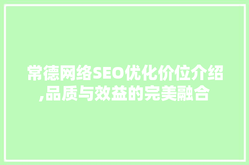 常德网络SEO优化价位介绍,品质与效益的完美融合
