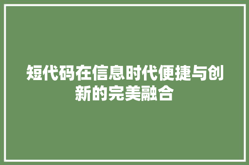 短代码在信息时代便捷与创新的完美融合