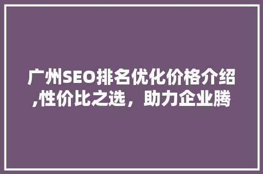 广州SEO排名优化价格介绍,性价比之选，助力企业腾飞