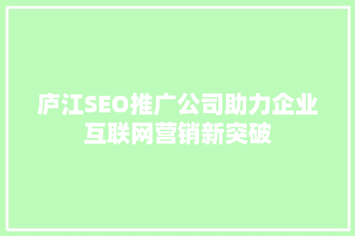 庐江SEO推广公司助力企业互联网营销新突破