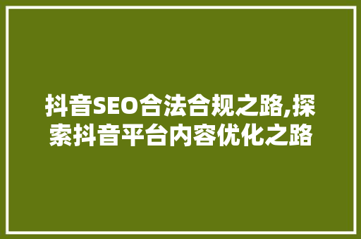 抖音SEO合法合规之路,探索抖音平台内容优化之路