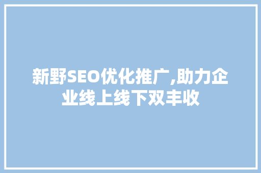 新野SEO优化推广,助力企业线上线下双丰收