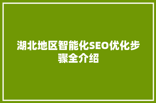 湖北地区智能化SEO优化步骤全介绍