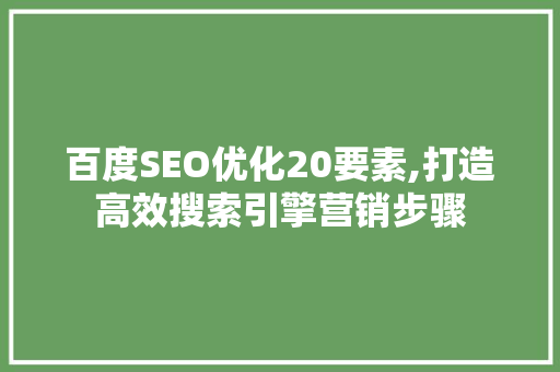 百度SEO优化20要素,打造高效搜索引擎营销步骤