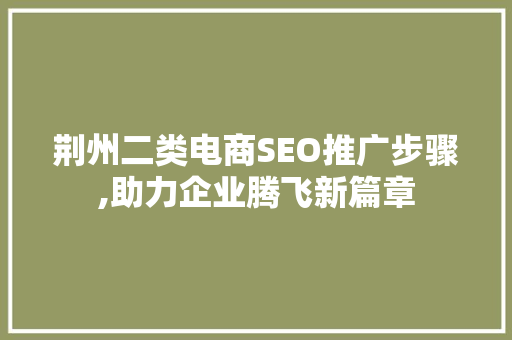 荆州二类电商SEO推广步骤,助力企业腾飞新篇章