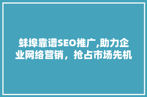 蚌埠靠谱SEO推广,助力企业网络营销，抢占市场先机